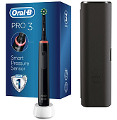 Oral-B (Орал-Би) Электрическая Зубная щетка Pro 3 D505.513.3X BK 3772 с зарядным устройством 3757 черная+чехол дорожный, Braun GmbH